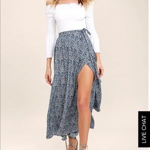 ✨TEMPEST NAVY BLUE PRINT WRAP MAXI SKIRT✨